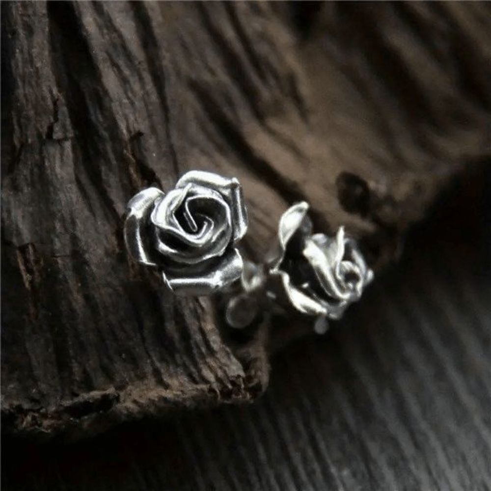 Rose 3-D Stainless Steel Stud Earrings
